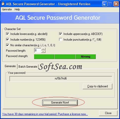 AQL Secure Password Generator Screenshot