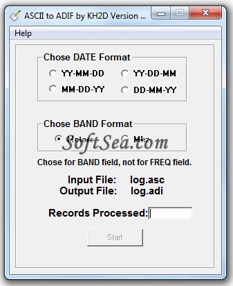 ASCII to ADIF Screenshot