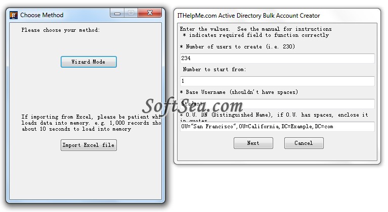 Active Directory Bulk Account Creator Screenshot