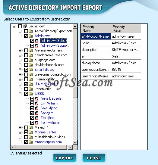 Active Directory Export Screenshot