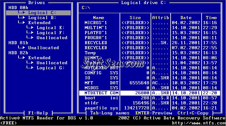 Active NTFS Reader for DOS Screenshot