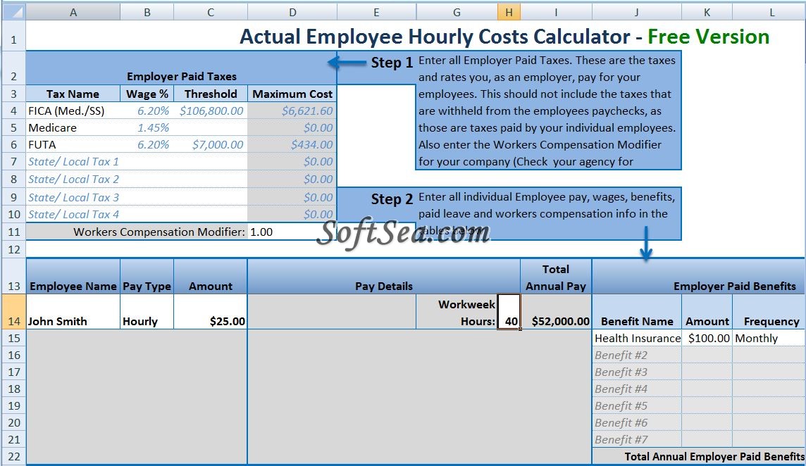 Actual Employee Hourly Cost Calculator Screenshot