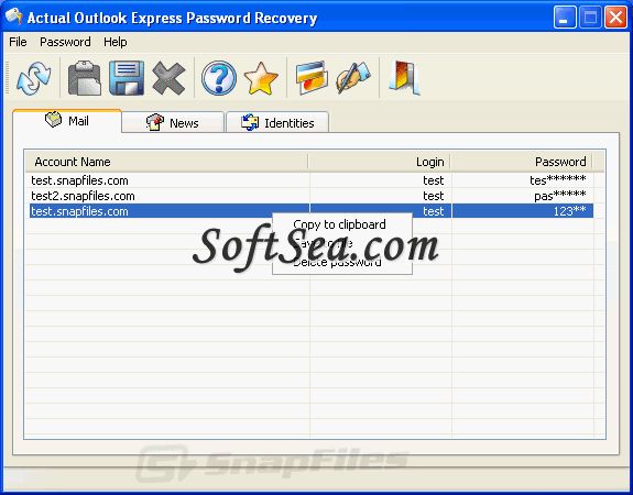 Actual Outlook Express Password Recovery Screenshot