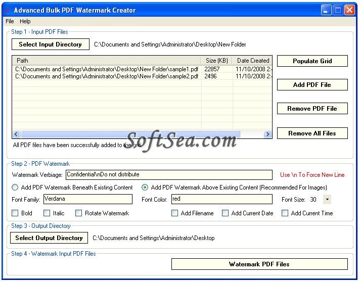 Advanced Bulk PDF Watermark Creator Screenshot