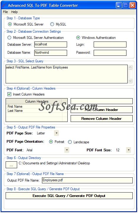 Advanced SQL To PDF Table Converter Screenshot
