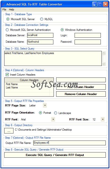 Advanced SQL To RTF Table Converter Screenshot