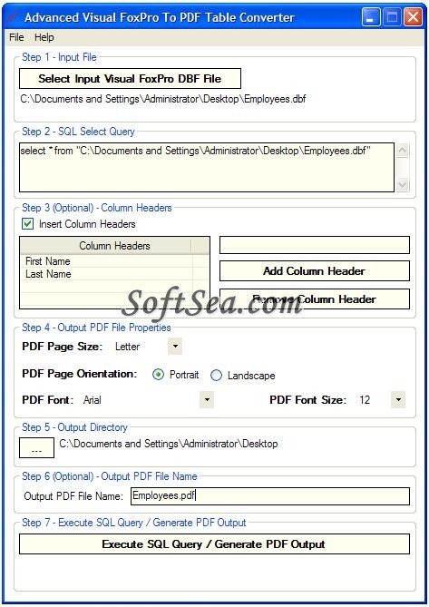 Advanced Visual FoxPro To PDF Table Converter Screenshot