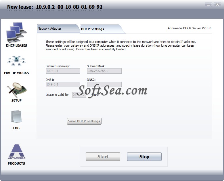 Antamedia DHCP Server Screenshot