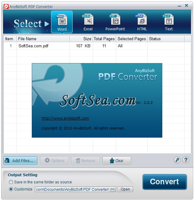 AnyBizSoft PDF Converter Screenshot