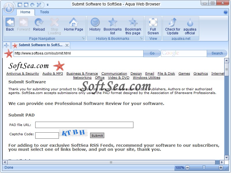 Aqua Web Browser Screenshot