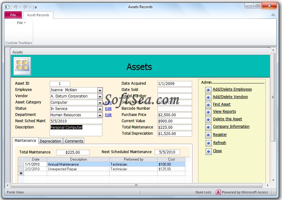 Asset Records Screenshot