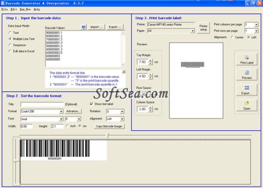 Barcode Generator & Overprinter Screenshot
