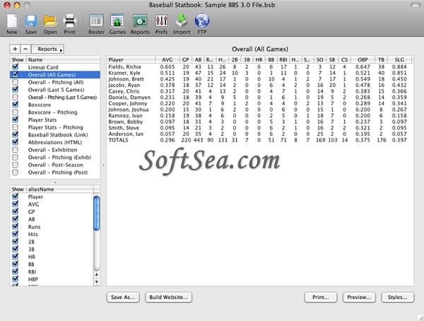 Baseball Statbook Screenshot