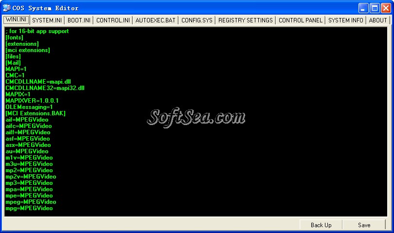 COS System Editor Screenshot