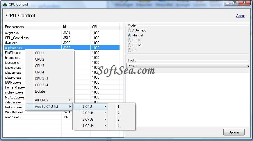 CPU Control Screenshot