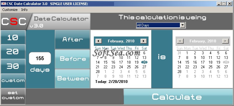 CSC Date Calculator Screenshot
