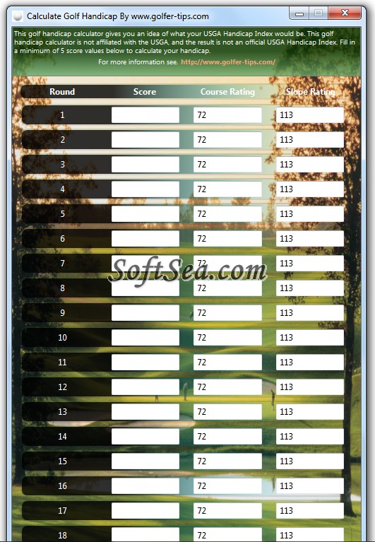 Calculate Golf Handicap Screenshot