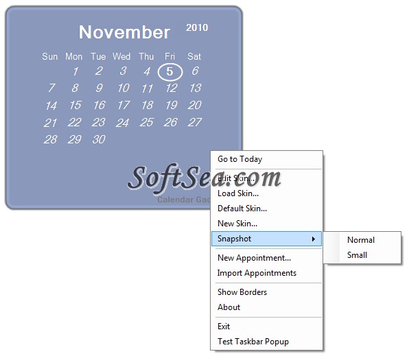 Calendar Gadget Screenshot