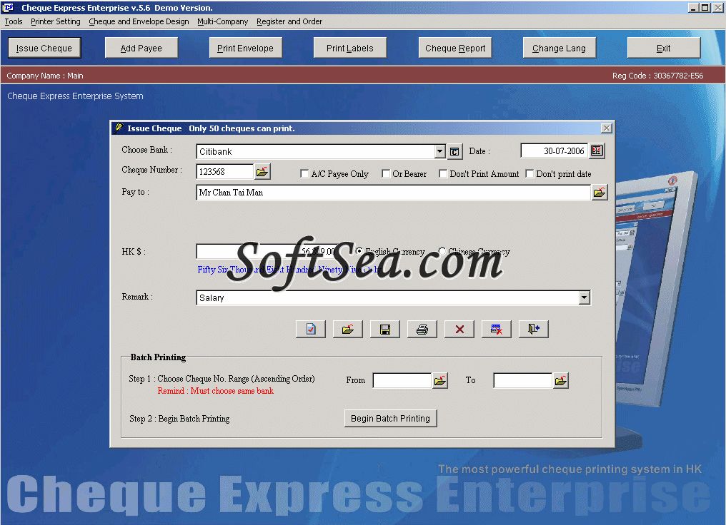 Check Printing Cheque Express System Screenshot