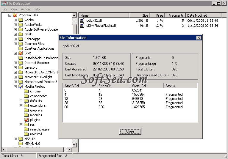 Cobra File Defrag Screenshot