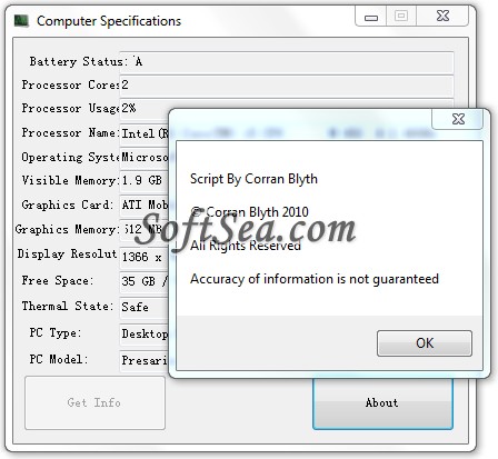 Computer Specifications Screenshot