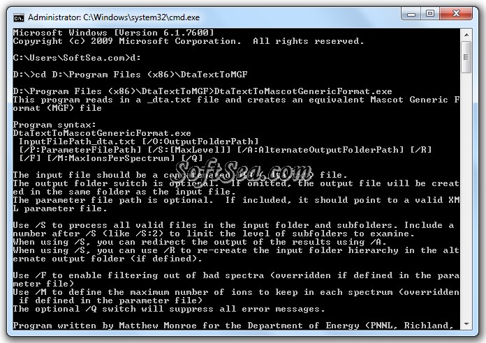 Concatenated DTA to Mascot Generic File (MGF) File Converter Screenshot