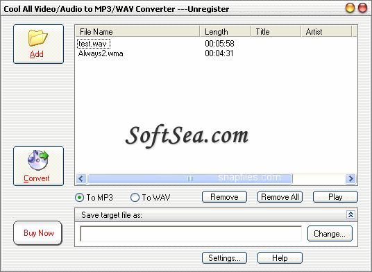 Cool All Video/Audio to MP3/WAV Converter Screenshot