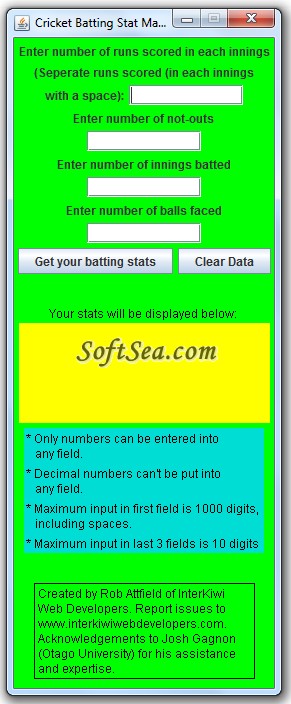 Cricket Batting Stat Machine Screenshot