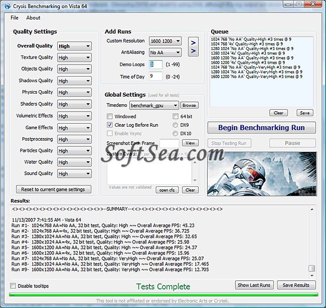 Crysis Benchmark Tool Screenshot