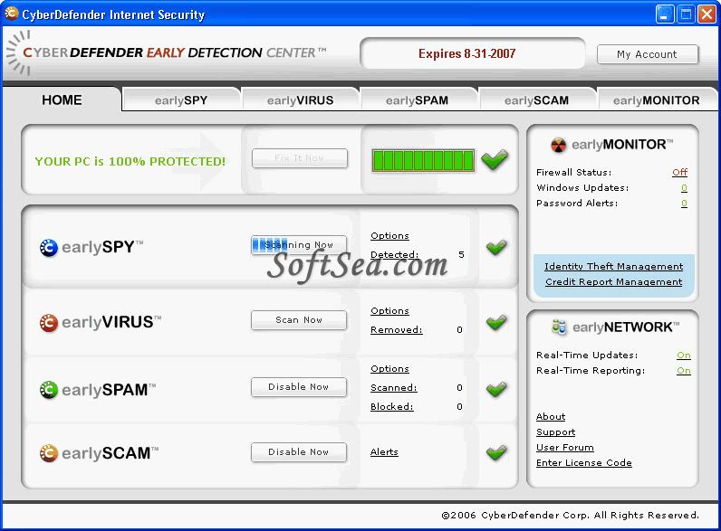 CyberDefender Early Detection Center Screenshot