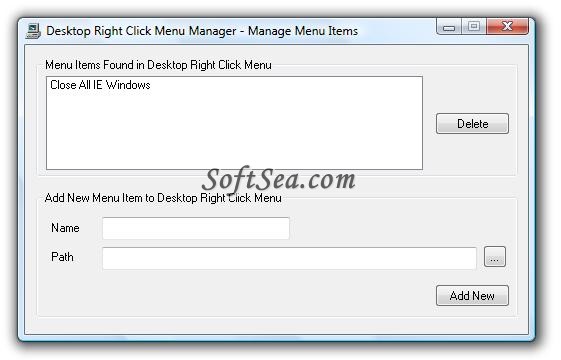 Desktop Right Click Menu Manager Screenshot