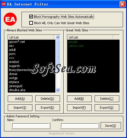EA Internet Filter Screenshot