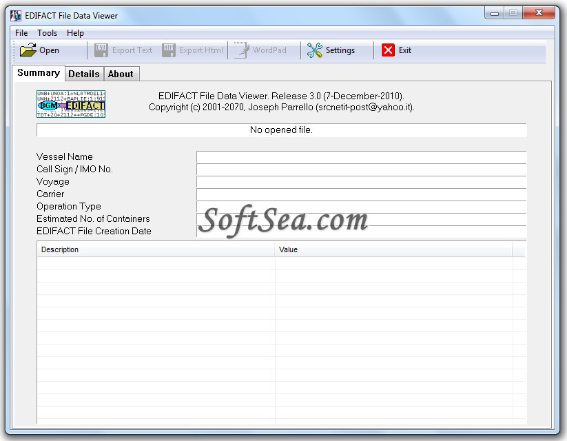 EDIFACT File Data Viewer Screenshot