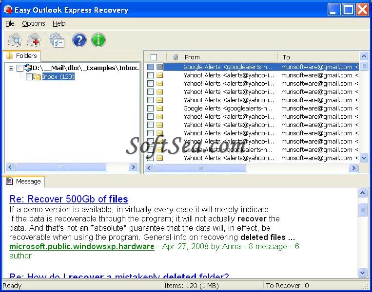 Easy Outlook Express Recovery Screenshot
