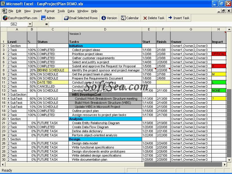 EasyProjectPlan (Excel Project Plan) Screenshot