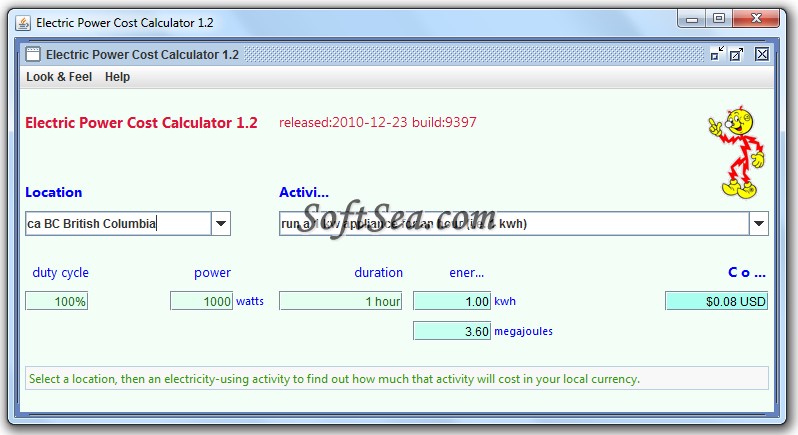 Electric Power Cost Calculator Screenshot