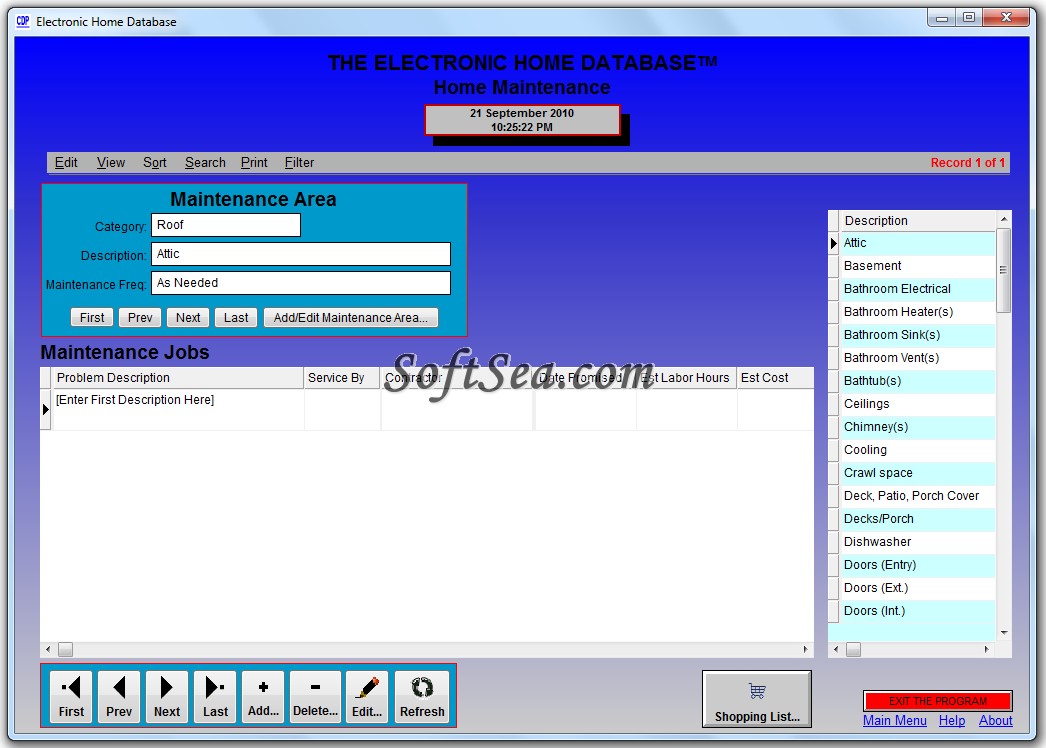 Electronic Home Database Screenshot