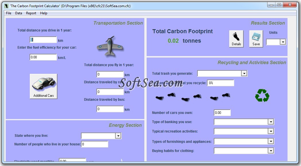 EnviroDuck Carbon Footprint Calculator Screenshot