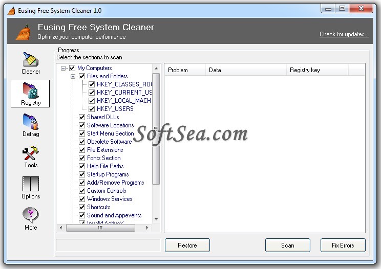 Eusing Free System Cleaner Screenshot