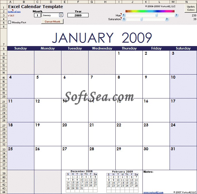Excel Calendar Template Screenshot
