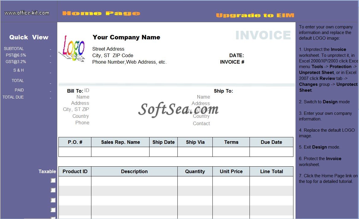 Excel Invoice Template Screenshot Inside Invoice Template In Excel 2007