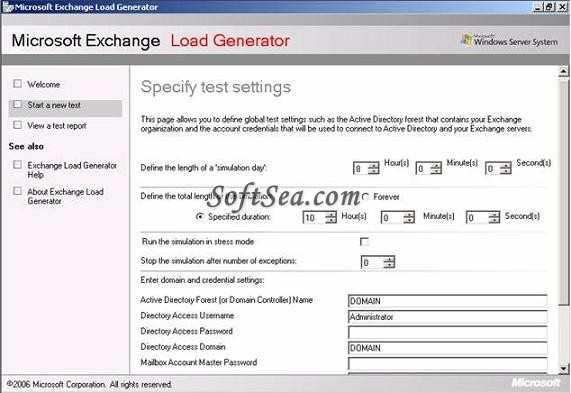 Exchange Load Generator Screenshot