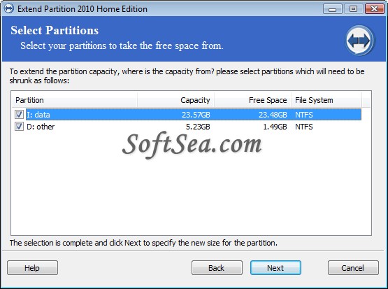 Extend Partition Home Edition Screenshot