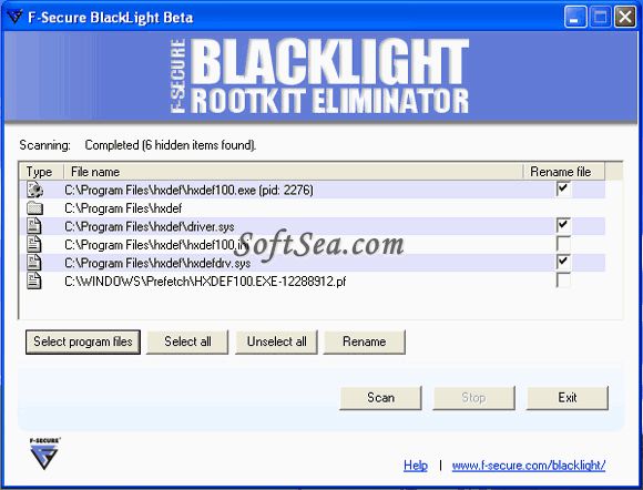 F-Secure BlackLight Screenshot