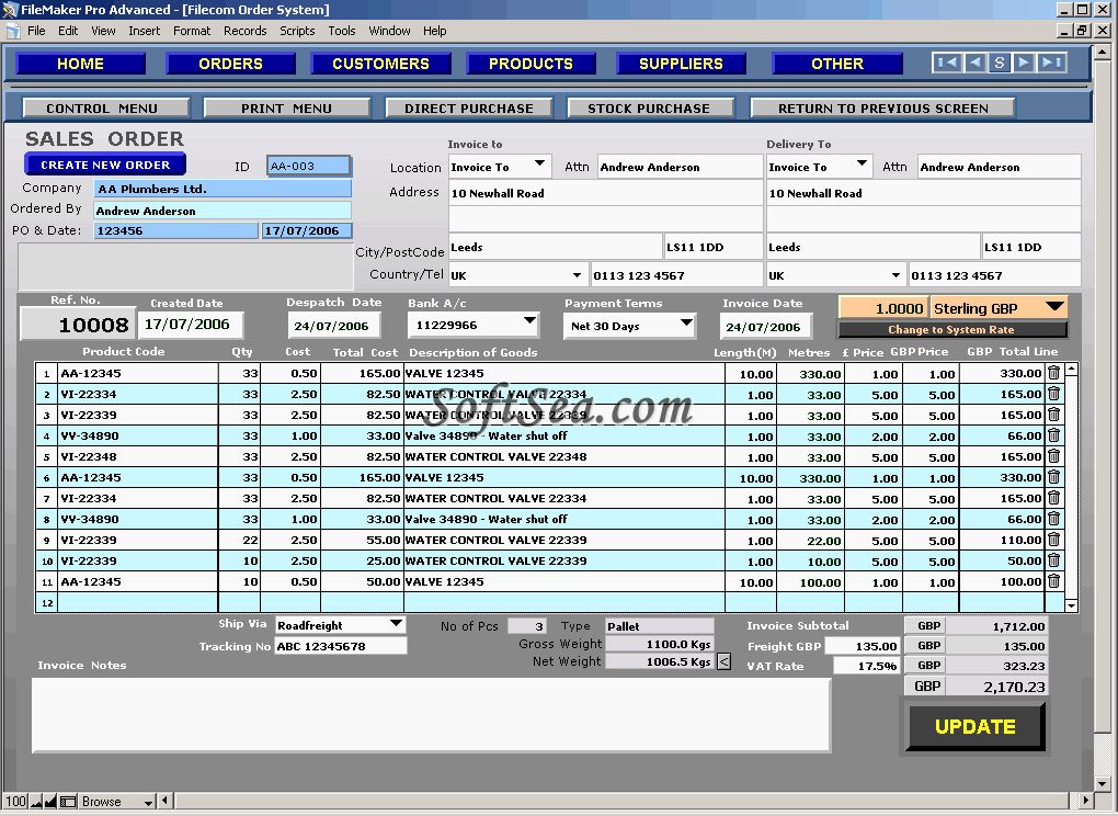 Filecom Order System Screenshot