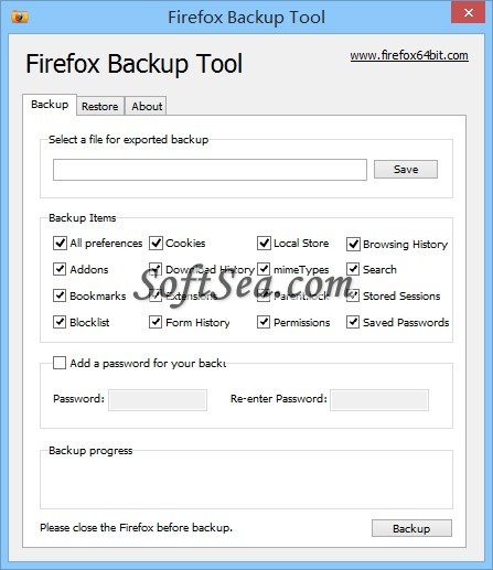 Firefox Backup Tool Screenshot