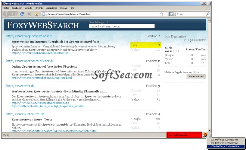 FoxyWebSearch for Firefox Screenshot