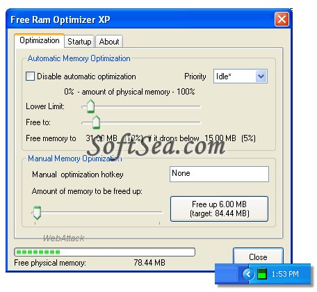 Free RAM Optimizer XP Screenshot