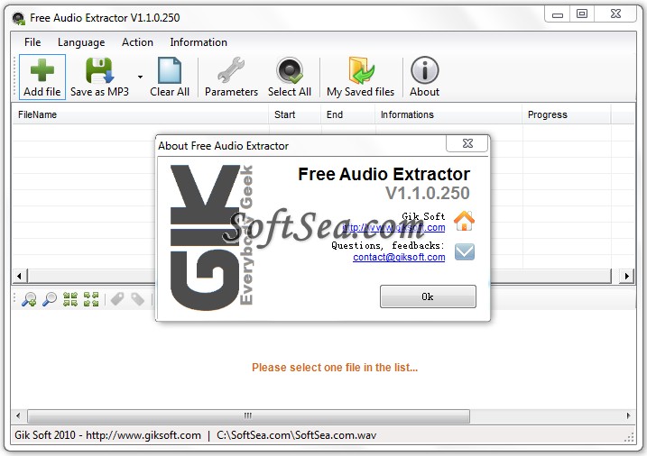 GIKsoft Free Audio Extractor Screenshot