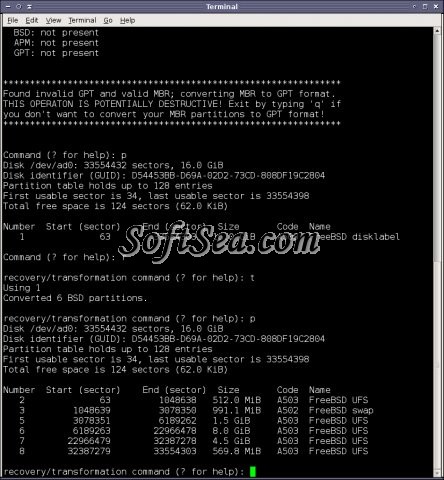 GPT fdisk Screenshot